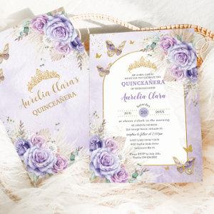 Boho Chic Pampas Purple Lilac Floral Quinceañera