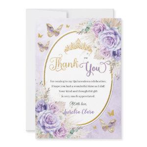 Boho Chic Pampas Purple Lilac Floral Quinceañera Thank You Card