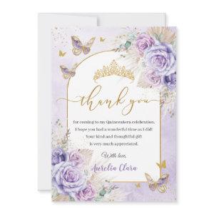 Boho Chic Pampas Purple Lilac Floral Quinceañera Thank You Card
