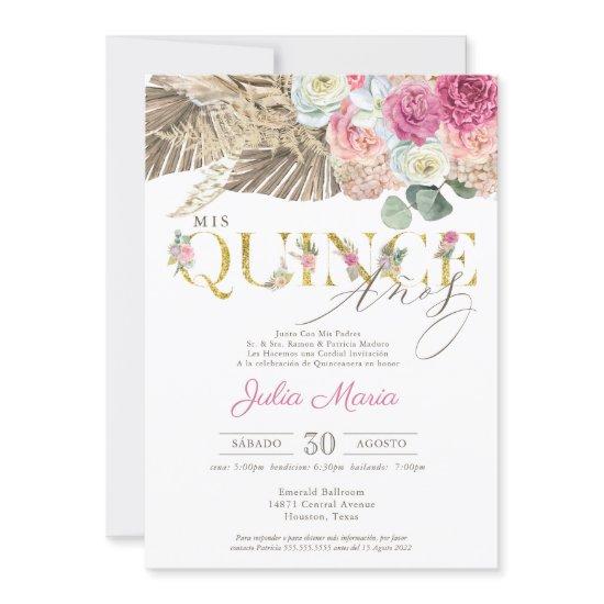 Boho Dried Floral Spanish Mis Quince Anos Birthday