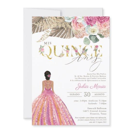 Boho Dried Floral Spanish Mis Quince Anos Birthday