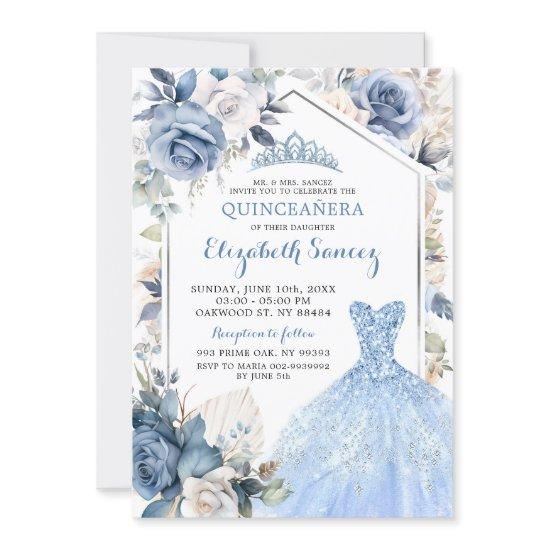 Boho Dusty Blue Dress Princess Quinceañera