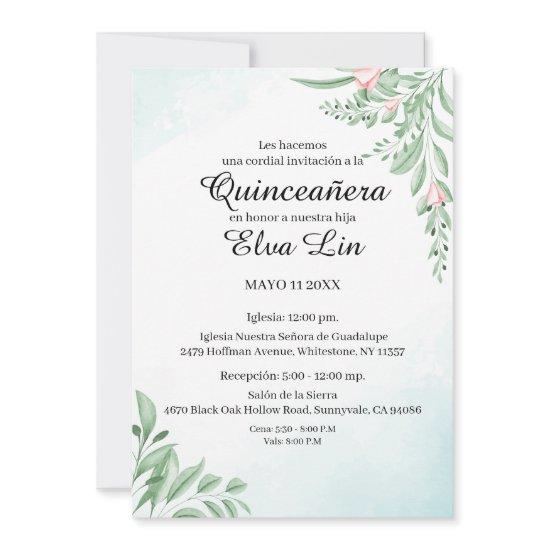 Boho Dusty Blue Eucalyptus Quinceanera Save The Date