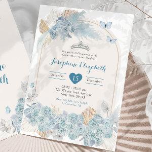 Boho Dusty Blue Floral Pampas Girl's Quinceañera