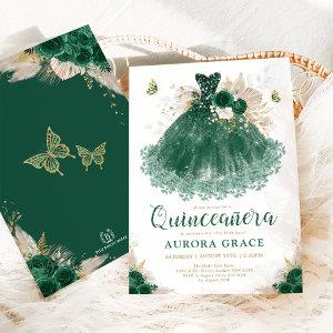 Boho Emerald Floral Quinceañera Princess Dress
