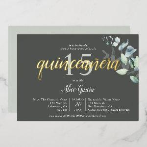 Boho Eucalyptus Leaves Quinceanera Foil