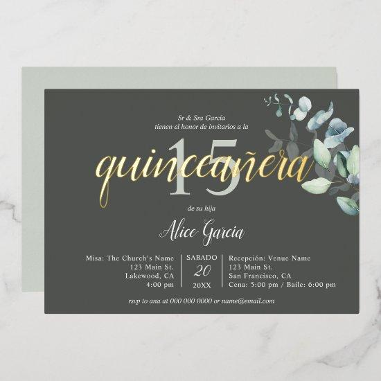 Boho Eucalyptus Leaves Quinceanera Foil