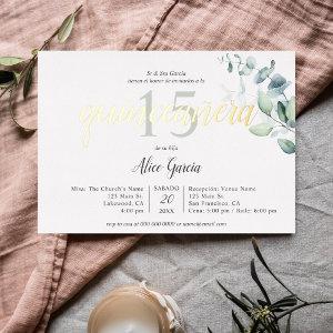 Boho Eucalyptus Leaves Quinceanera Foil