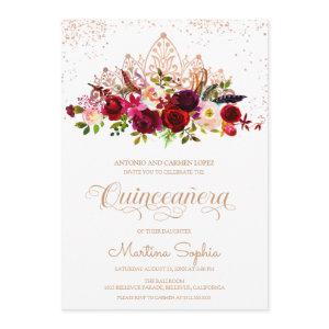 Boho Floral Feathers & Rose Gold Tiara Quinceanera