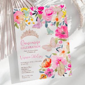Boho floral watercolor butterflies quinceanera