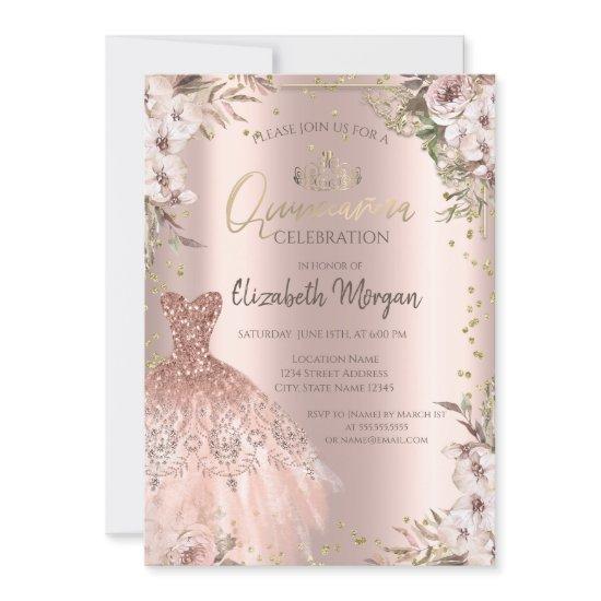 Boho Flowers Diamonds Dress Quinceanera