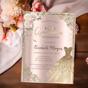 Boho Flowers,Diamonds Dress Rose Gold Quinceañera