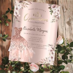 Boho Flowers Dress Rose Gold Quinceanera