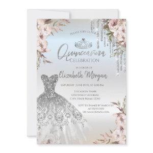 Boho Flowers Dress Silver Drips Quinceanera