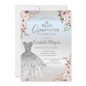 Boho Flowers Dress Silver Quinceanera