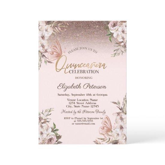 Boho Flowers Glitter Butterflies Quinceañera