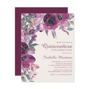 Boho Garden Purple Lilac Floral Script Quinceañera