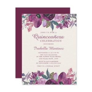 Boho Garden Purple Watercolor Floral Quinceañera