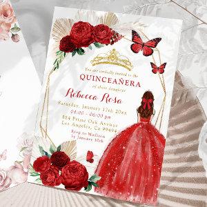 Boho Geometric Gold and Red Roses Quinceañera