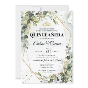 Boho green eucalyptus gold frame princess crown