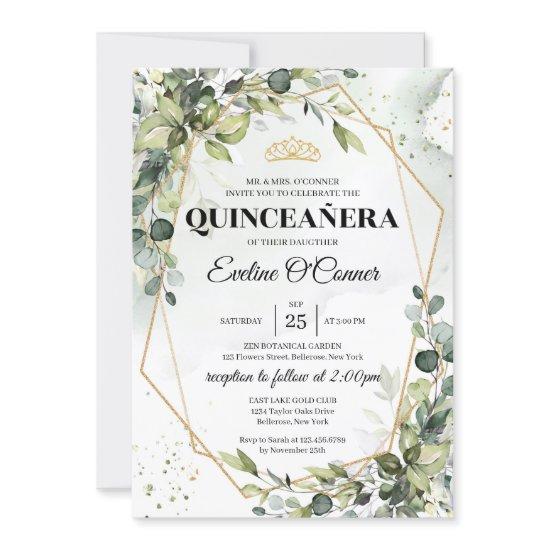 Boho green eucalyptus gold frame princess crown