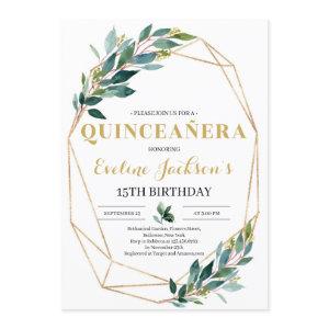 Boho greenery eucalyptus gold quinceanera