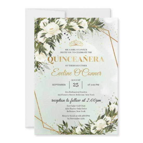 Boho Greenery foliage gold crown Quinceañera