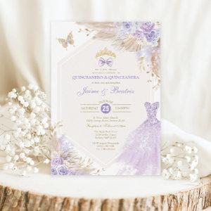 Boho Lavender Floral Twins Boy Girl Quinceañera