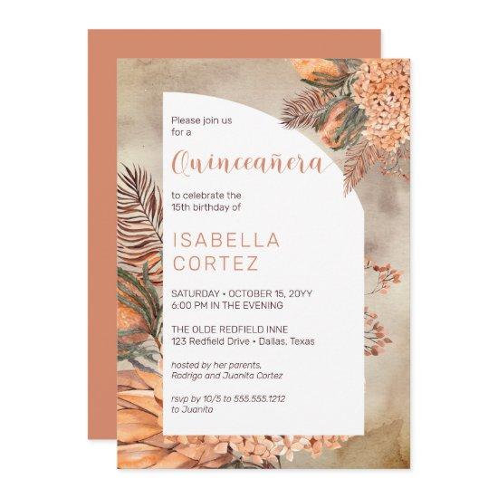 Boho Palm Leaves Hydrangea Blooms 15th Quinceañera