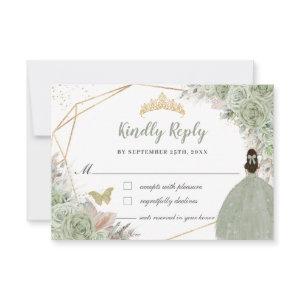 Boho Pampas Grass Sage Green Floral Quinceañera  RSVP Card
