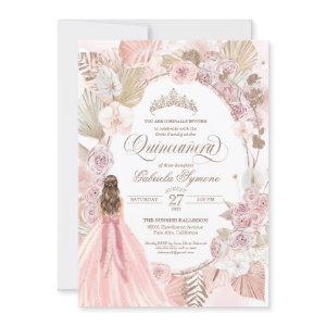 Boho Pink Dried Floral Roses Quinceanera Birthday