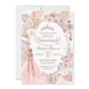 Boho Pink Dried Floral Roses Quinceanera Birthday