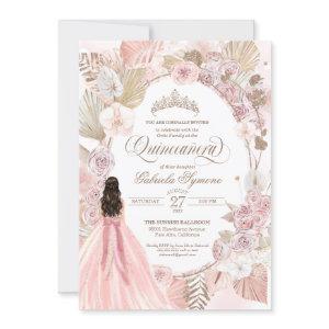 Boho Pink Dried Floral Roses Quinceanera Birthday