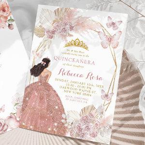Boho Pink Floral Butterfly Princess Quinceañera