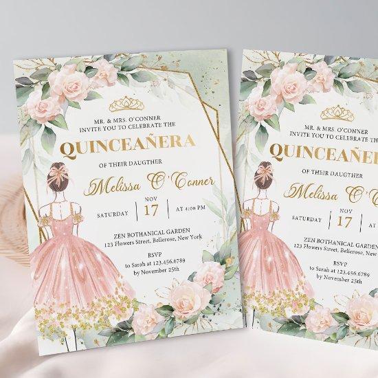 Boho Pink princess dress blush flowers Quinceanera