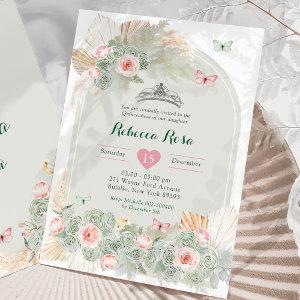 Boho Pink Sage Green Royal Crown Quinceañera