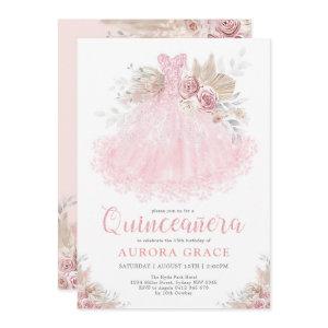 Boho Pink Silver Quinceañera Party Ball Gown