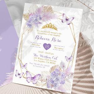 Boho Purple Geometric Butterfly Quinceañera