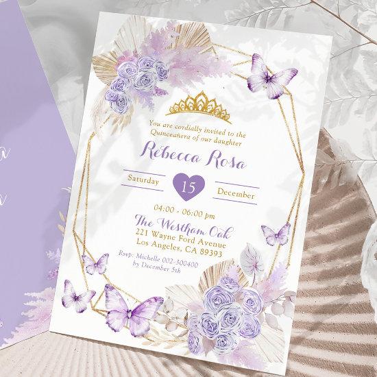 Boho Purple Geometric Butterfly Quinceañera