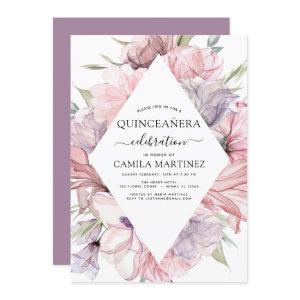 Boho Purple Quinceañera Dusty Pink Floral Invitati