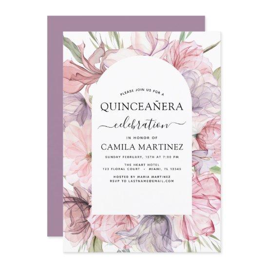 Boho Purple Quinceañera Dusty Pink Floral