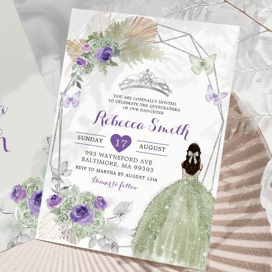 Boho Purple Sage Green Geometric Quinceañera