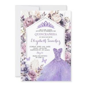 Boho Purple Silver Floral Princess Quinceañera