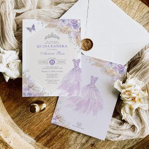 Boho Purple Silver Roses Quinceañera Mis Quince 15