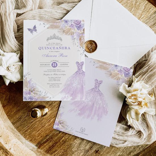 Boho Purple Silver Roses Quinceañera Mis Quince 15