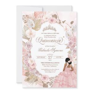 Boho Quinceanera Blush Pink Dried Floral Invitatio