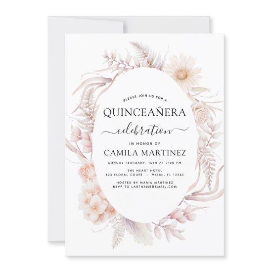 Boho Quinceañera Dusty Pink15th Birthday Invitatio