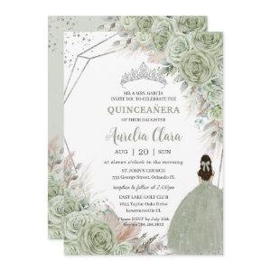 Boho Quinceañera Sage Green Floral Pampas Grass