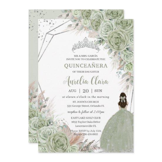 Boho Quinceañera Sage Green Floral Pampas Grass