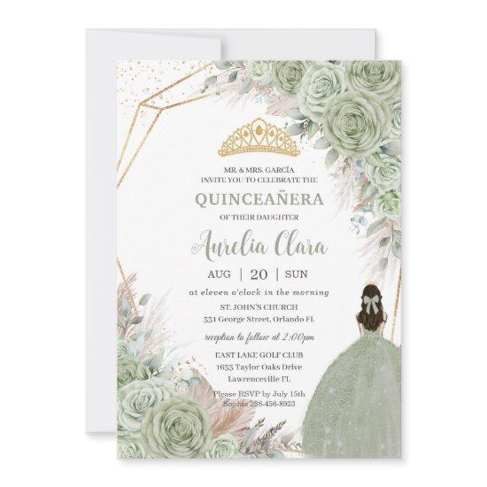 Boho Quinceañera Sage Green Floral Pampas Grass